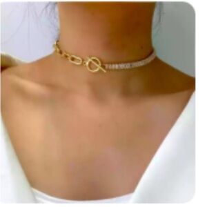 New Gold Link & Baguette Crystal Choker